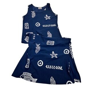 Superline Maxi Dress Womens M Blue Nautical Sea Life Fish Coastal Vacation